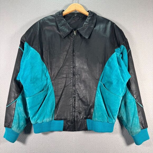 Vintage Intensity Code Zero Jacket Mens Medium Blue Black Leather Bomber Outdoor